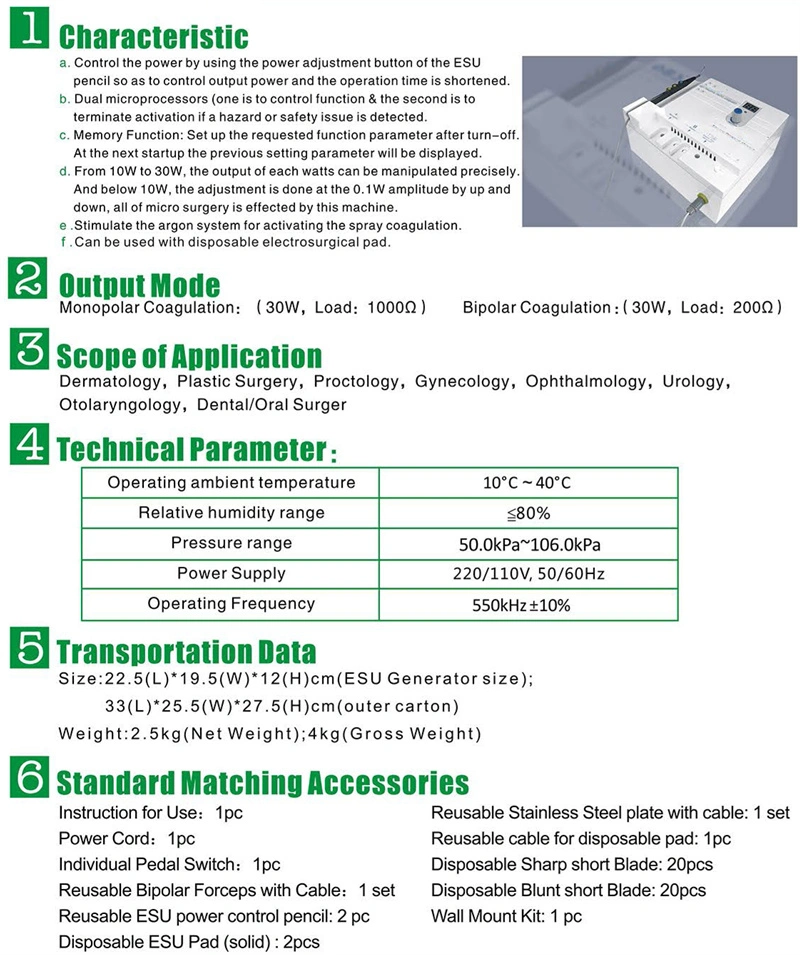 Veterinary Equipment Medical Device 30W Electro Cautery Diathermy Generator Electrosurgical Unit